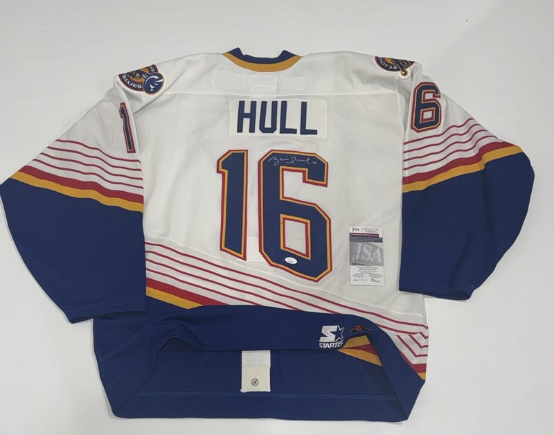 BRETT HULL SIGNED AUTHENTIC STARTER CENTER ICE BLUES JERSEY IMPERFECT JSA COA