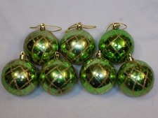 Green Gold Glitter Ball Ornament Christmas Lime Tree Holiday Plastic Set 7 Lot
