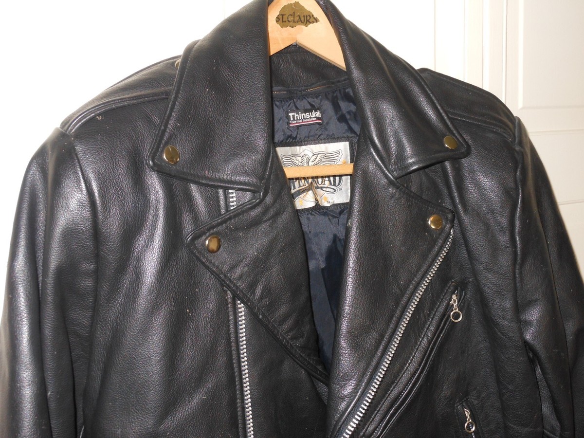Vintage Open Road Thinsulate Black Leather Motorcycle Jacket Vintage Open Road Thinsulate Black Leather Motorcycle Jacket