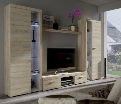 Living room  modern Furniture set TV Unit White Sonoma Oak  Grey WALL CABINETS - Picture 1 of 16