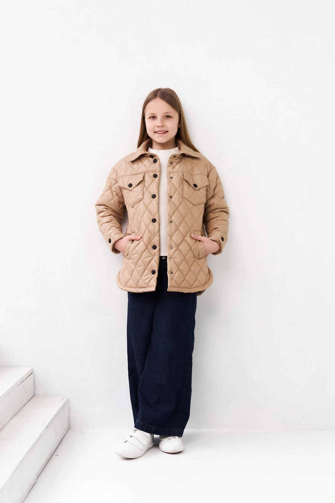 Kids Eco Jacket Faux Leather For A Girl Weisy Beige Casual 8-18 Years Wellajur