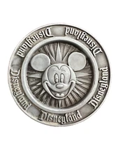 Disneyland Mickey Mouse Metal Pewter Medallion Round 3.25 Inches 1980s Souvenir