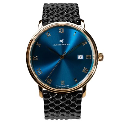 Men's Watch Stainless Steel Blue Dial Quartz Classic Waterproof August Raurica