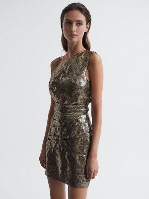 reiss frances metallic mini dress REISS Frances Metallic Mini Dress in Gold UK Size 8