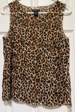 MODA INTERNATIONAL top shirt blouse XS 2 Bust 34 Length 23 Tan Multi Animal