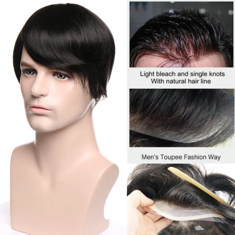 Sistema capilar Toupee para hombres completo poli piel PU cabello humano repuesto peluca EE. UU. Foto 3 de 4