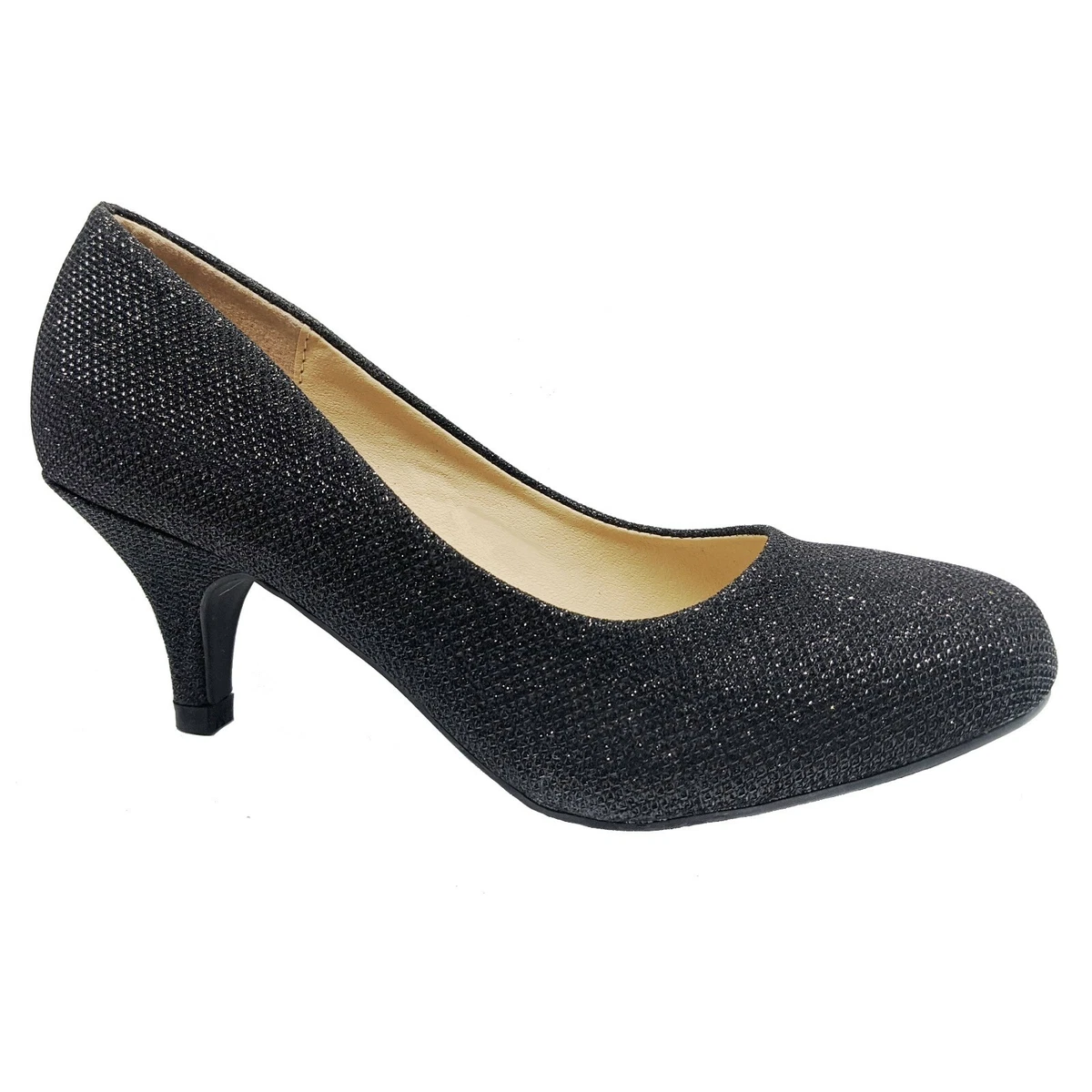 Black sparkly top shoes low heel