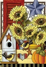 SUNFLOWER JUNCTION WITH GOLD FINCHES STAR SMALL 18"X12" GARDEN FLAG ART