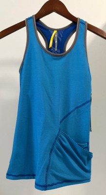 NWT Lole Arli Tank Top Women's XS Blue Stripe Stretch UPF 50+ Wicking Pocket $60