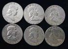 6 Franklin Half Dollar Lot (1) 1959 (2) 1962 & (3) 1963 90 Silver 50c Nice Coins