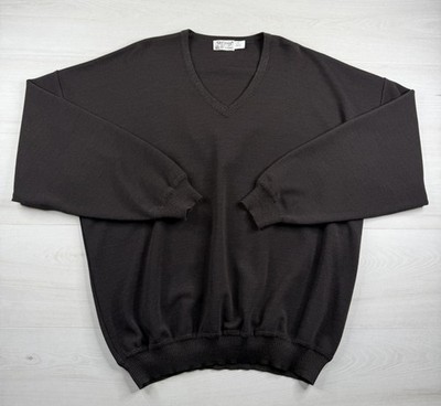 Vtg St Croix Knits V Neck Sweater Brown 100% Merino Wool USA Made Mens XL