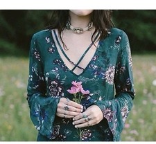 Free People Heart Beat Tunic Dress Boho Floral Long Bell Sleeve floral bohemian