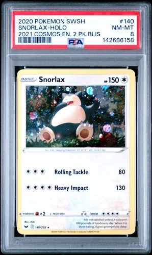 2020 POKEMON SWSH COSMOS ENHANCED 2 PACK BLISTER #140 SNORLAX-HOLO PSA 8