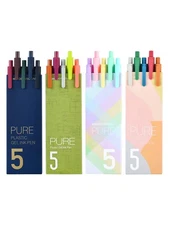 Kaco 20 Retractable Gel Ink Pens New Set 5 Black Ink + 15 Color Ink Extra Fin...