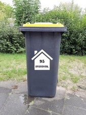 Mülltonnen Aufkleber Haus-Optik  mit Hausnummer, Straßenname oder Name wählbar