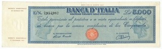 5000 LIRE TITOLO PROVVISORIO MEDUSA REPUBBLICA ITALIANA 28/01/1948 BB