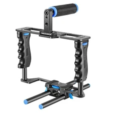 NEEWER CG-MFD Camera Cage Kit w/Handle & Grips, 15mm Rods, Black+Blue