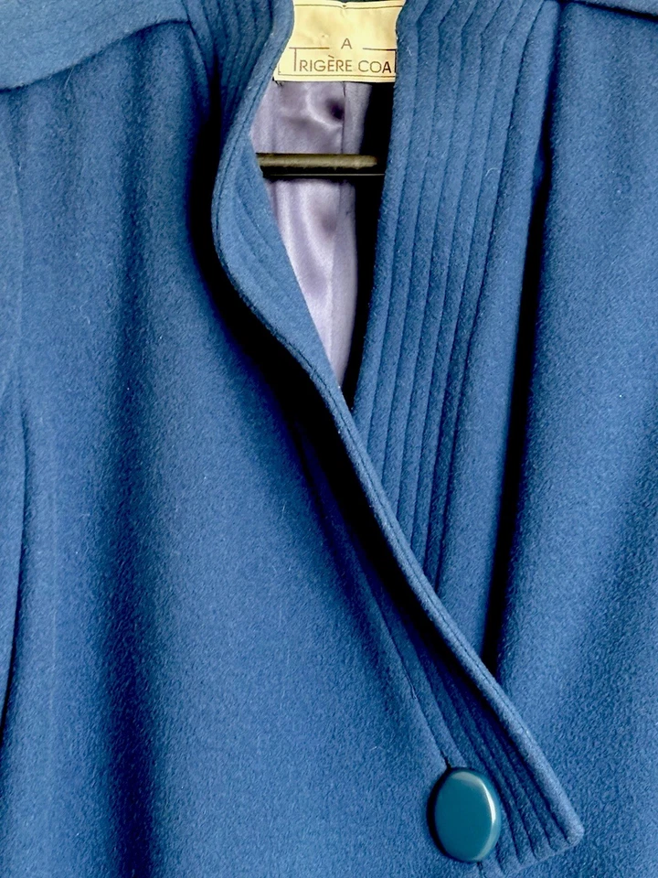 Abrigo Pauline Trigere Lana Azul Pesado Vintage Retro Hecho en EE. UU. Talla 12 Foto 2 de 4