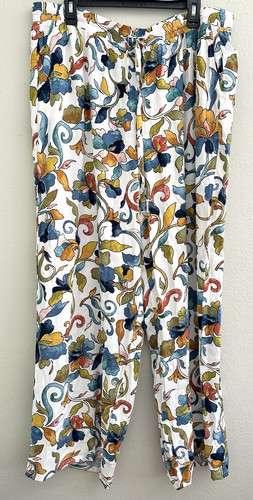 Cynthia Steffe Hawaiian Wide Leg Pants Boho Floral Leaves Elastic Waist Plus 1X