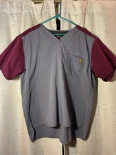 Carhartt Men's Ripstop Color-Block Utility Scrub Top Pewter/Wine Size XL