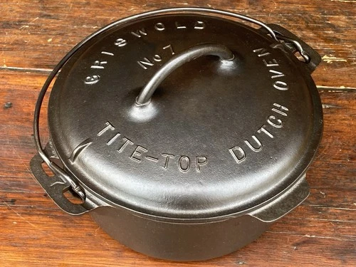 Griswold Cast Iron #7 Fully Marked Dutch Oven w/ Rope Style Handle