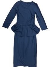 Jaeger Peplum Midi Dress Navy Long Sleeve Size 10 Elegant Design