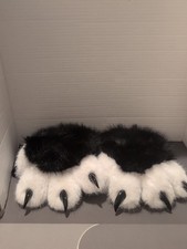 Furry Wolf/ Puppy Canine Plush Paw Mittens With Plastic Claws