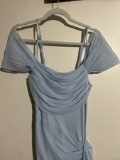 Woman Light Blue transparent Long Dress Long From a Side. For Party Bridesmaid