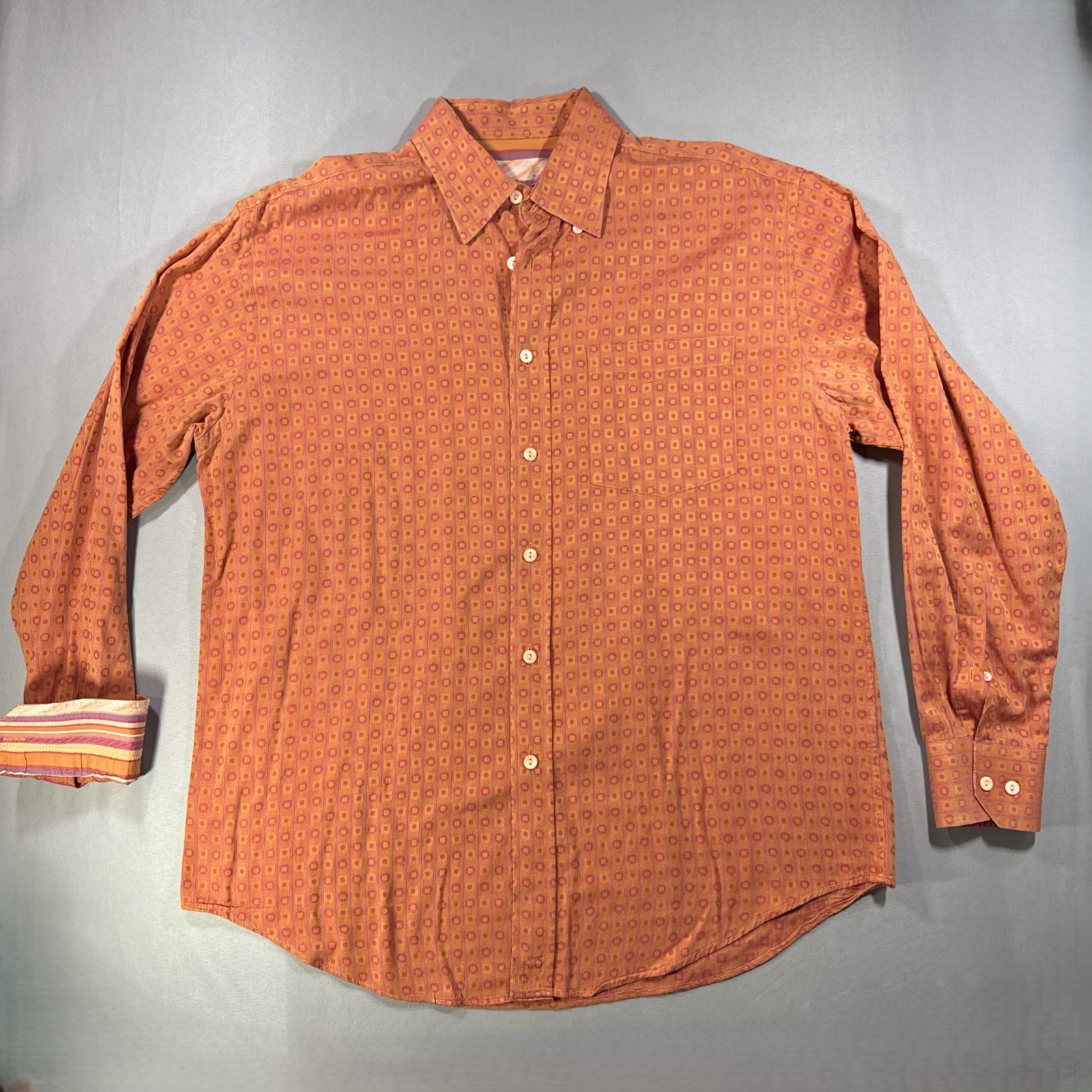 Bugatchi Uomo Men’s Medium Orange Pattern Flip Cu… - image 1