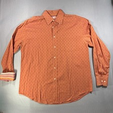 Bugatchi Uomo Men  s Medium Orange Pattern Flip Cuff Shirt Bold Designer Style