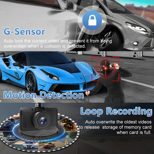 3'' Car Dash Cam 1440P HD Front & Rear Dual Lens Dash Camera w/ 64GB SD Card - Picture 6 of 8