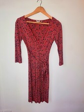 FatFace V Neck Red Autumnal Floral Wrap Dress 3/4 Sleeves Size 8