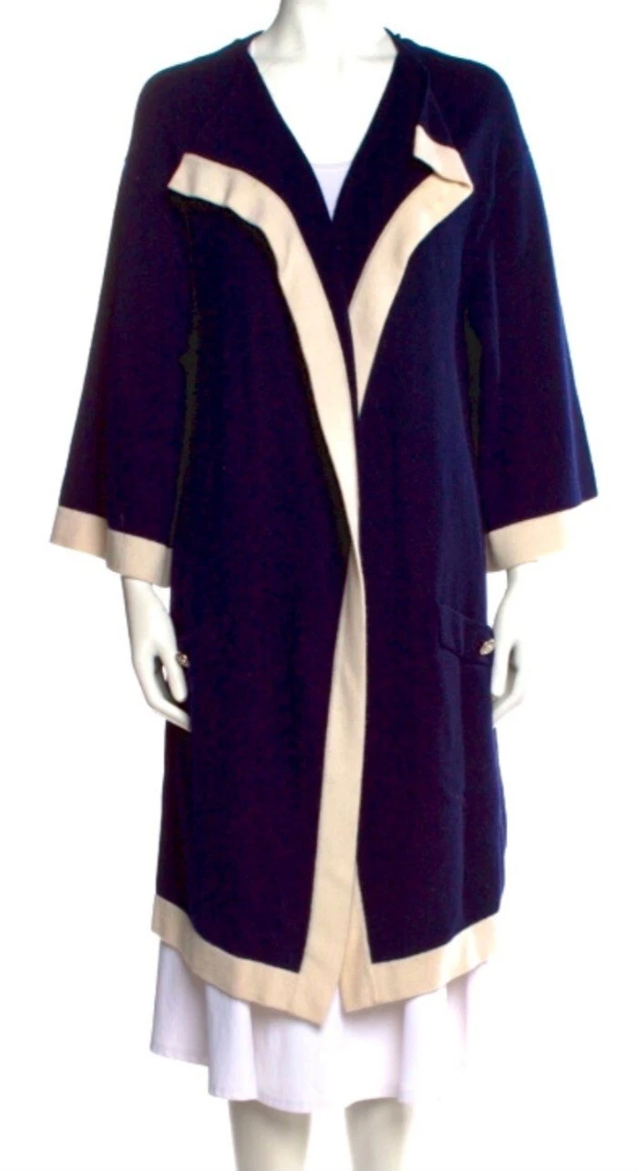 Chanel 2016 blu giacca lunga cardigan maglione 38 40 42 44 6 8 10 12 cappotto mantello M