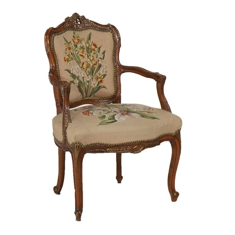 Antique French Rococo Style Parcel Gilt Mahogany, Tapestry Bergere Chair C1920 - Image 3 of 4