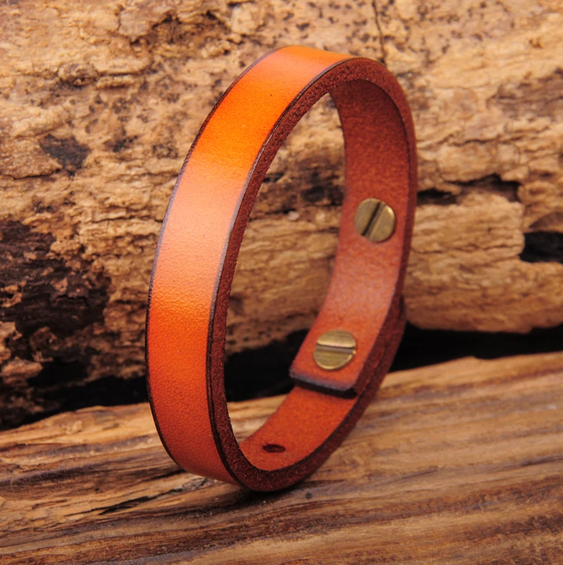 JG370 Light Brown Simply Rock Single Band Genuine Leather Bracelet Wristband - Image 2 of 4