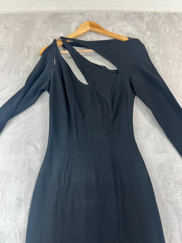 Vestido de Noche Formal Vintage Años 90 TADASHI Shoji M Negro Maxi Abertura Bodycon Foto 2 de 4