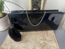 Vintage 1960s AFTER FIVE Black Patent Clutch Satchel Handbag Purse W/coin Attach