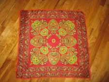Vintage Paoli Red Green Yellow Paisley Jacobean Floral Square Scarf 27"