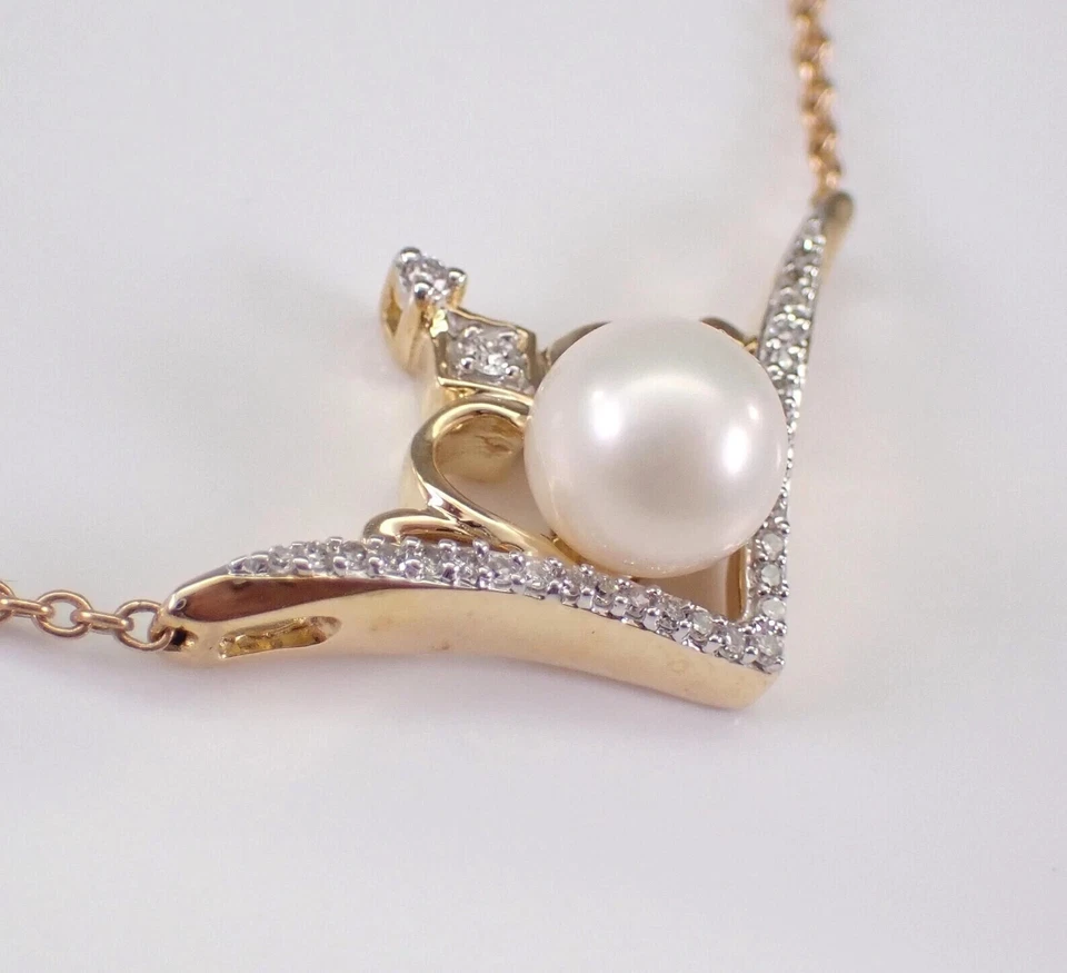 2 克拉圆形切割珍珠和 CZ 女式项链吊坠项链 14K 黄金 — 第 2/4 张图片