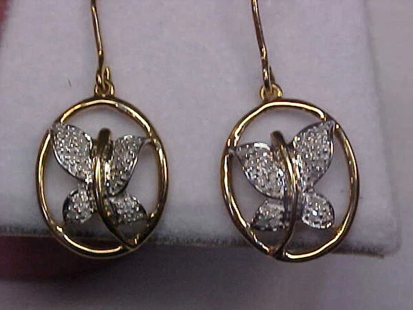 PENDIENTES MARIPOSA COLGANTES DIAMANTES CONJUNTO PAVÉ NATURAL PATRIMONIO 36 10K YG WG Foto 2 de 4