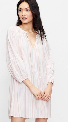 LOFT Beach 100% Cotton Split Neck Blouson Sleeve Swimsuit Cover-Up Dress - Large