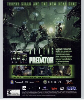  Aliens Vs Predator PS3 Xbox 360 PC Video Game Art 2009 Vintage Print Ad/Poster 