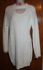 NO BOUNDARIES Jrs Medium SWEATER DRESS (white w/ long sleeves & choker neckline)
