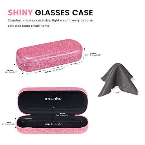 Pink Glass Case Bling Hard Shell Glasses Case,Portable Sparkling Shiny Eyeglass Case ...