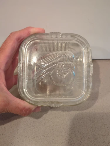 Vintage Federal Glass Ribbed Square Refrigerator Dish w/Lid Veggies Decor 4 In