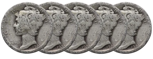 1920 Mercury Dime - 5 Pack of AG Coins - Bulk Lot For Silver Stacking!