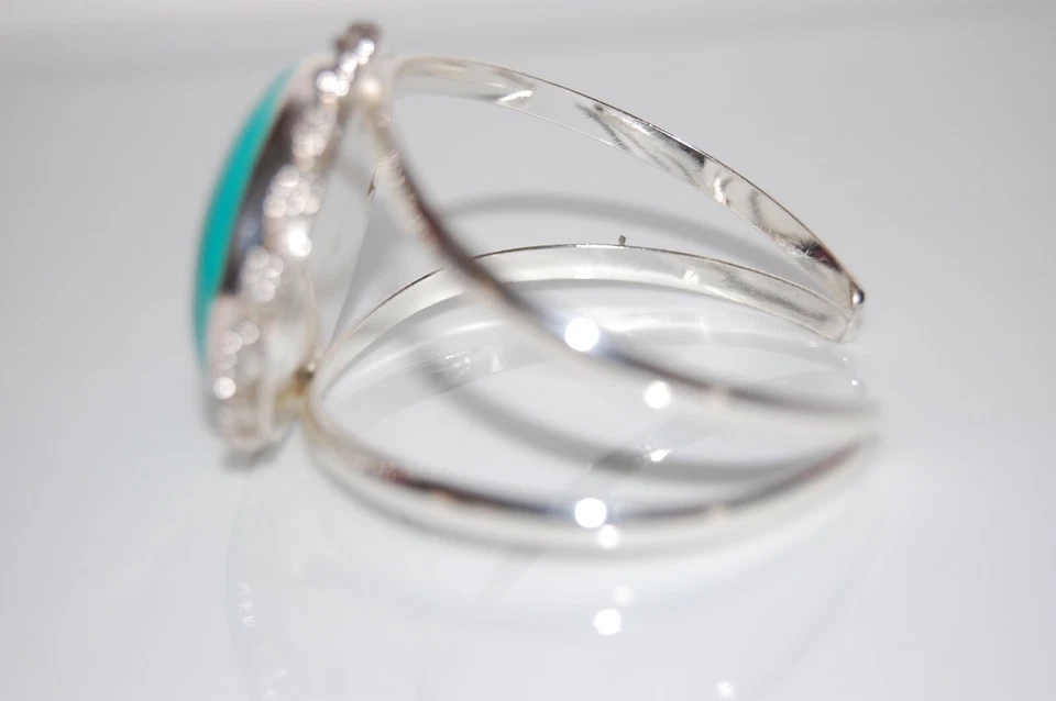 MEJOR BRAZALETE GRANDE ACRÍLICO COLOR TURQUESA PIEDRA METAL PLATEADO DECLARACIÓN Foto 3 de 4