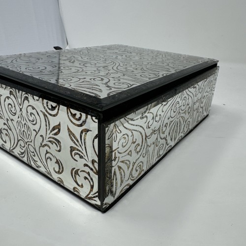 Mele and Co Mirrored Jewelry Box Case Black Sueded Fabric Felt Floral Ornate - Picture 5 of 13