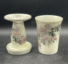 Toothbrush Holder Cup Tumbler Shibata Japan Floral/Butterfly Gold Trim