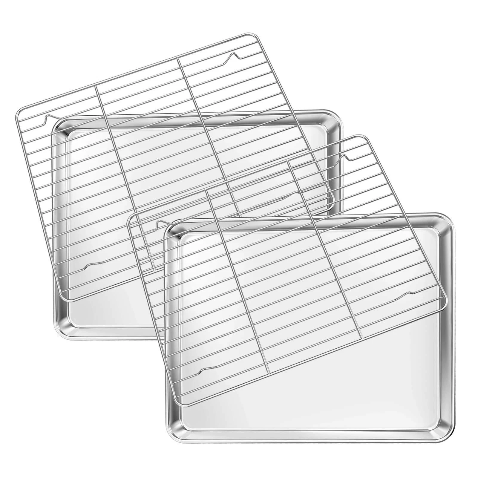 2 Baking Pans and 2 Cooling Rack Non-Stick Cookie Sheets, 12x10x1 In
